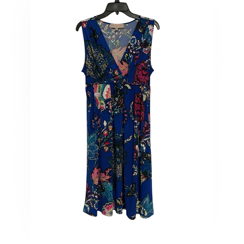 Philosophy Blue Floral Sleeve Less Wrap VNeck Gartered Waist Pull On Dress